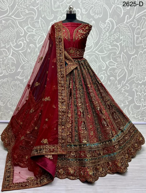 Embroidered Bridal Lehenga Choli (Red Skyblue)