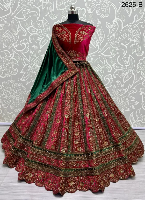Embroidered Bridal Lehenga Choli (Red Green)