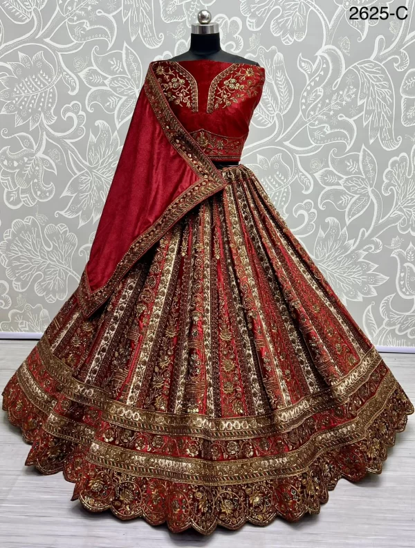 Embroidered Bridal Lehenga Choli (Red Gray)