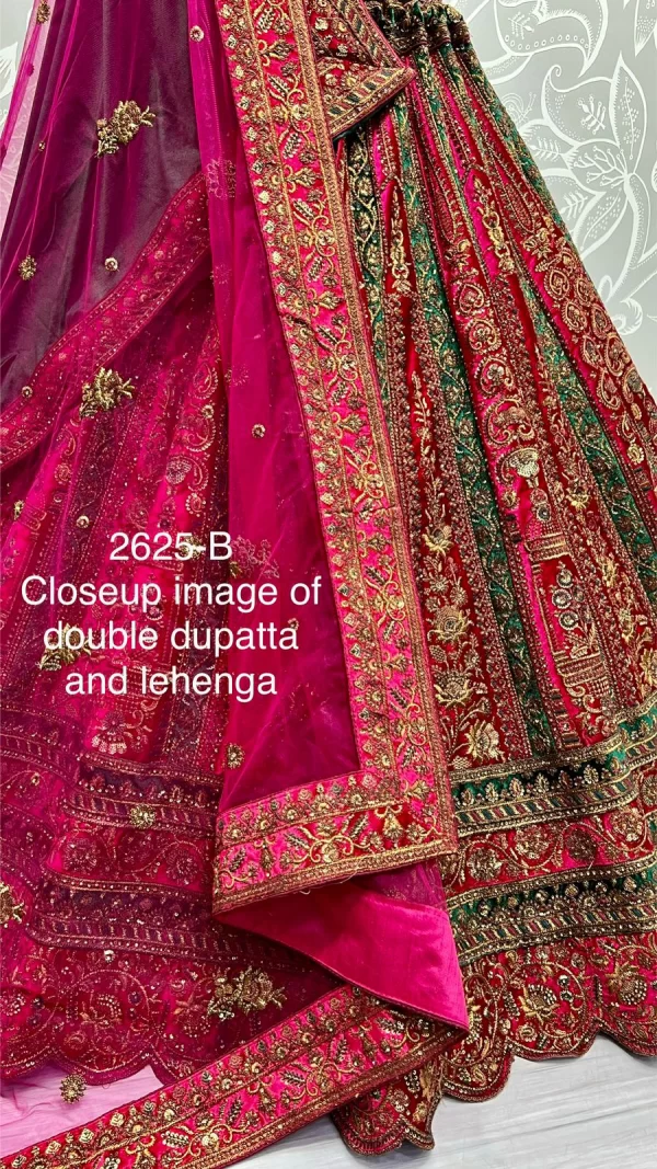 Embroidered Bridal Lehenga Choli (Red Green)