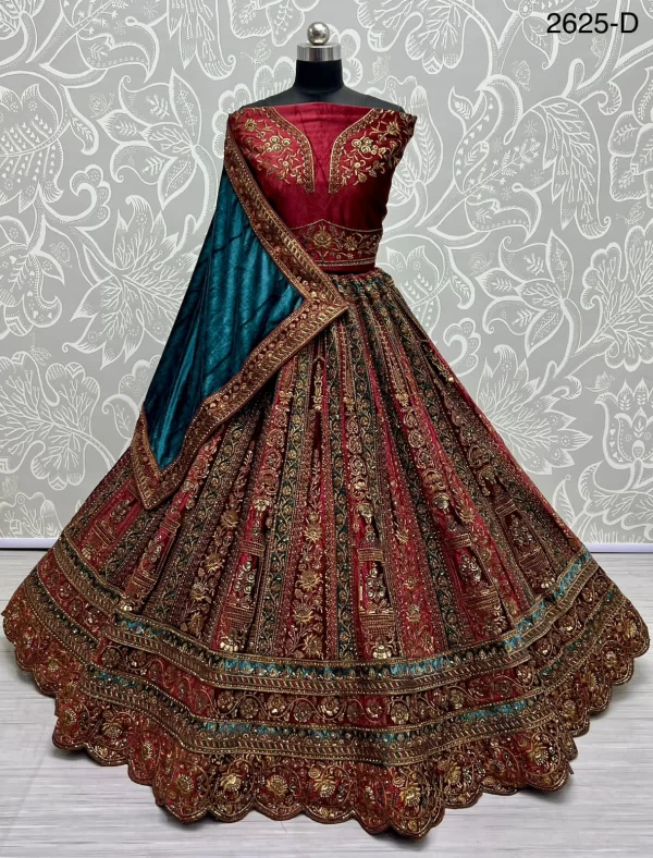 Embroidered Bridal Lehenga Choli (Red Skyblue)